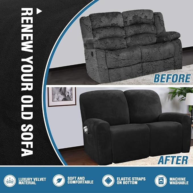 H.VERSAILTEX Velvet Stretch Recliner Couch Covers 6-Pieces Recliner Loveseat - Image 5