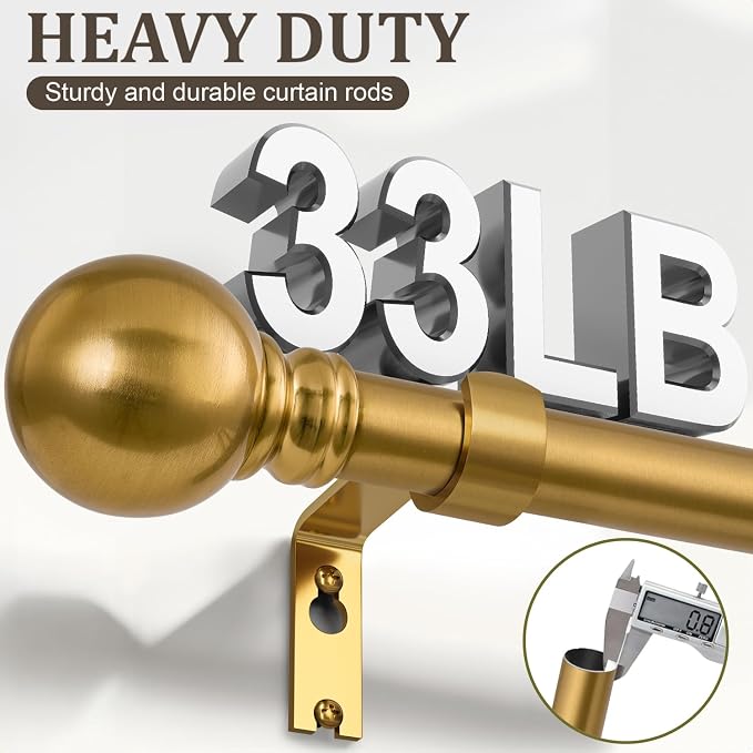 Modern Gold Curtain Rods for Windows 66 to 120 Inch Long Heavy Duty Brass - Image 6