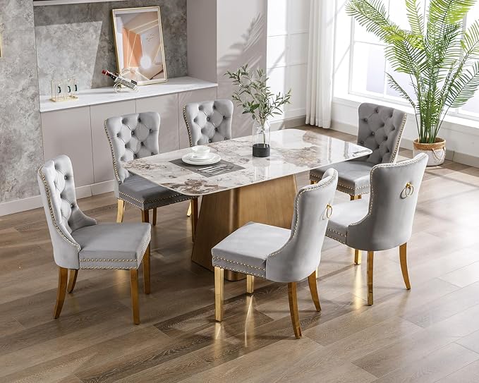 KCC Velvet Dining Chairs Set of 2, Upholstered High-end Tufted Dining Chair - Image 8