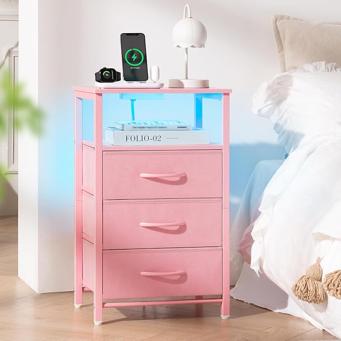 Yoobure Night Stand with Charging Station, 16 Colors LED Nightstand with USB - Image 2