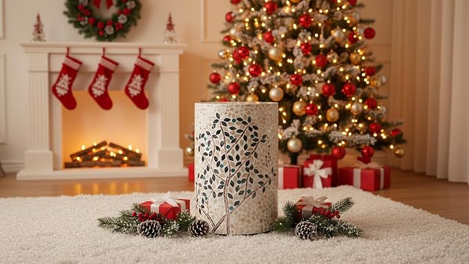 PEMAR Mother of Pearl Cylinder Drum End Table Nacre Side Stool Round Accent - Image 5