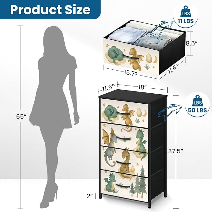 Dresser for Bedroom Dresser for Closet Dragon Baby Animals Watercolor Dressers - Image 3