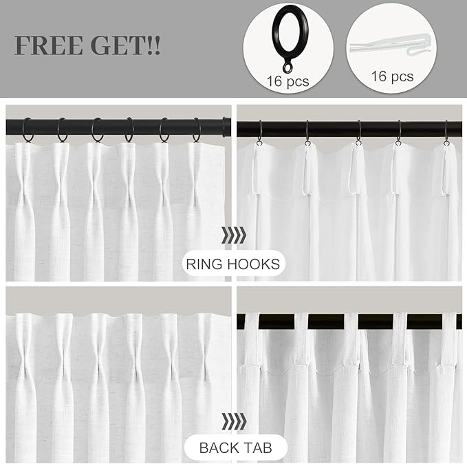 IVAPUPU Snow White Pinch Pleated 84 Inch Curtains - Image 3