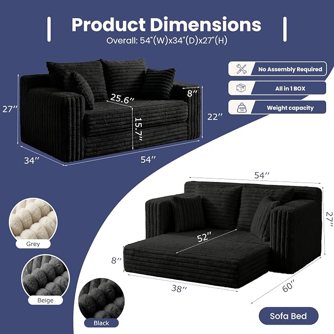 3-in-1 Convertible Sofa Bed: Boneless Loveseat Sleeper & Folding Couch Bed - Image 2