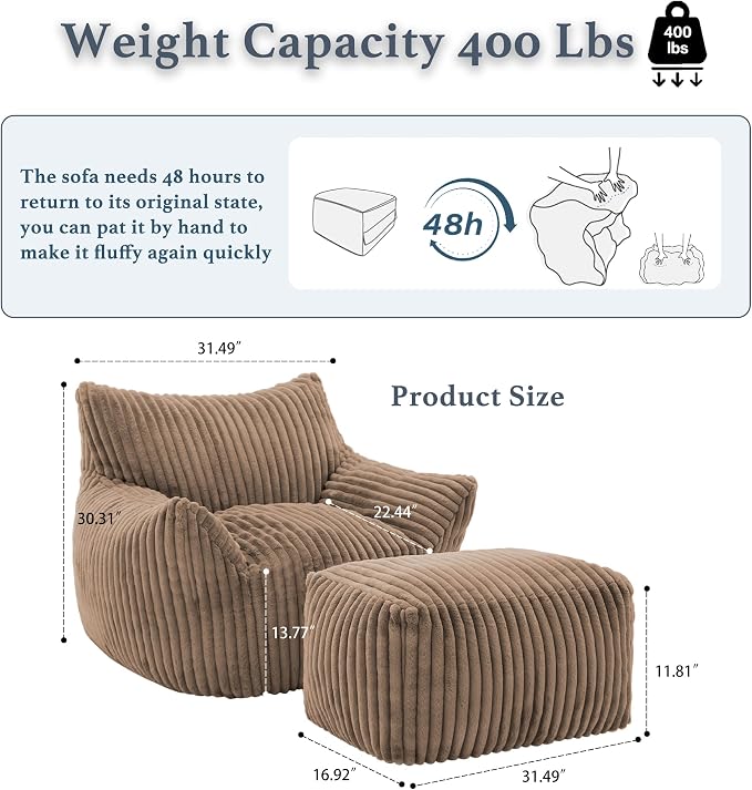 Gericco Oversized Bean Bag Chaise Lounge Chair Indoor - Image 2
