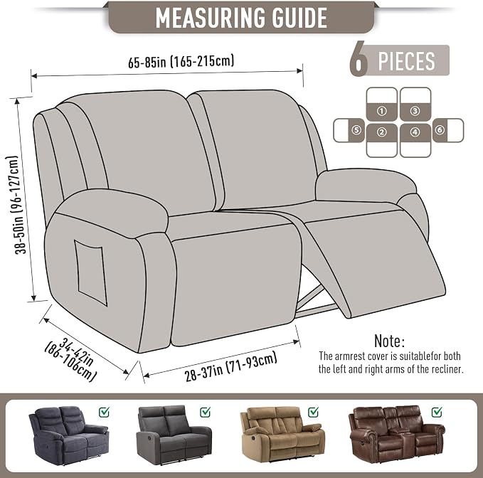 TAOCOCO Recliner Loveseat Slipcover, 6 Pieces Dual Recliner Sofa Covers - Image 4