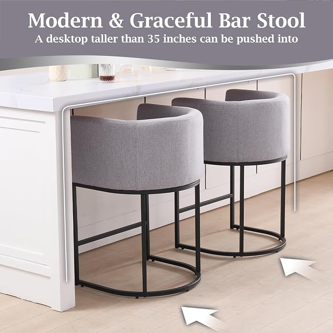 ClinQ 26" H Counter Height Bar Stools Set of 2, Modern Barrel Counter Stools - Image 4
