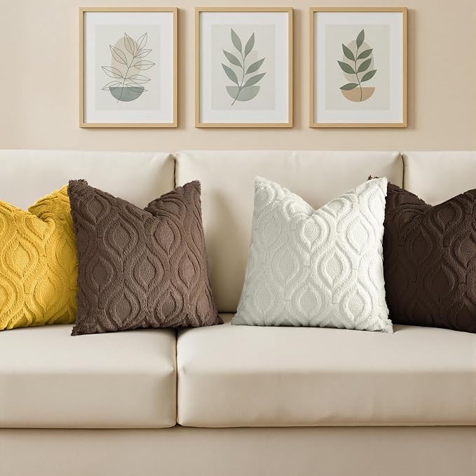 decorUhome Throw Pillow Covers 26x26 Inch Set of 2, Soft Plush Faux Wool Brown - Image 4