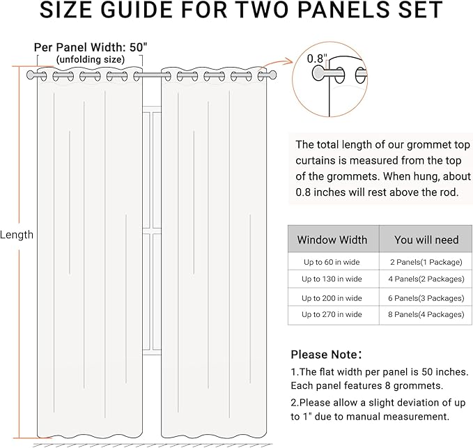 100% Blackout Linen Curtains 50" W x 84" L 2 Panels Set, Thermal Insulated Full - Image 9