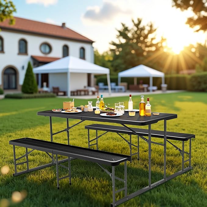 VINGLI Folding Picnic Table and Bench Set, Portable Outdoor Dining Furniture - Image 7