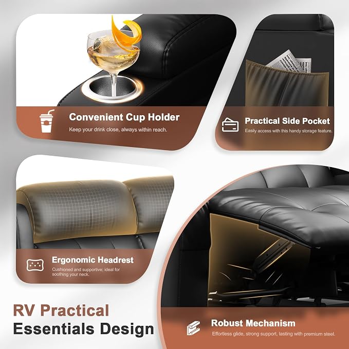 Reclining Loveseat, 55.1" RV PU Leather Wall Hugger Recliner Love Seats Sofa - Image 6