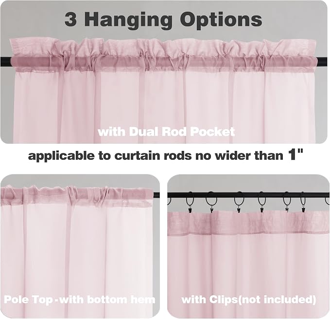 Chyhomenyc Blush Pink Sheer Curtains 96 Inches Long 2 Panels, Light Filtering - Image 5