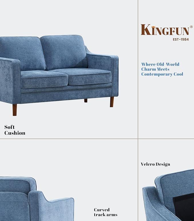 Kingfun 56" Chenille Sofa, Loveseat Couch, Mid Century Modern Love Seat Couches - Image 6