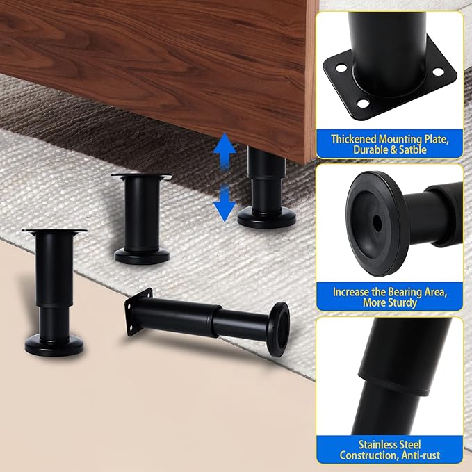 4 Pcs Adjustable Height Furniture Support Legs 3.15-4.72 inch, Metal Heavy Duty - Image 5