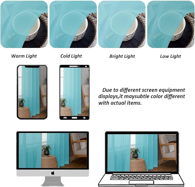 Chyhomenyc Aqua Sheer Curtains 30 inch Length 2 Panels, Light Filtering Voile - Image 4