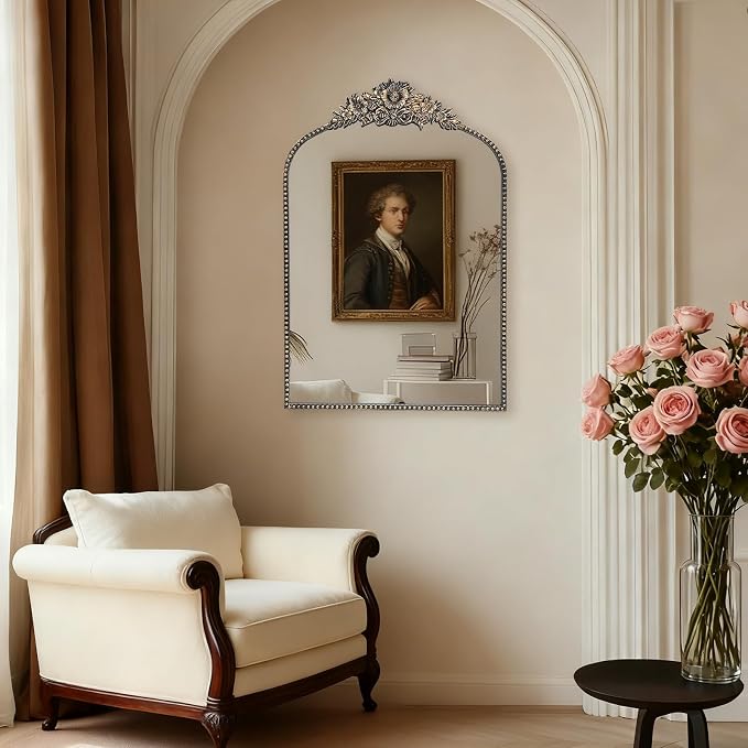 Arch Antique Black Mirror, 24x36inch Baroque Style Vintage Mirror, Metal Frame - Image 5