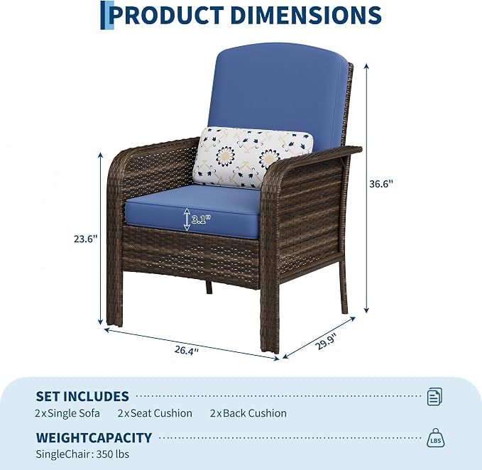 GAOMON 2-Piece Outdoor Patio Furniture Set, Rattan Lounge Chairs - Image 3