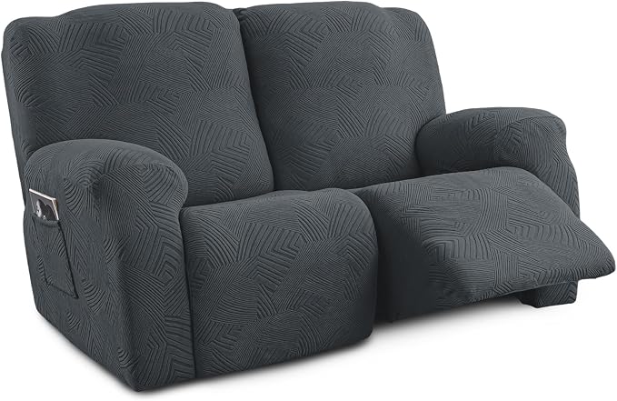 Recliner Loveseat Covers, 4-Piece Stretch Geometric Strokes Jacquard Reclining by Unknown