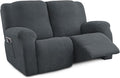 Recliner Loveseat Covers, 4-Piece Stretch Geometric Strokes Jacquard Reclining by Unknown