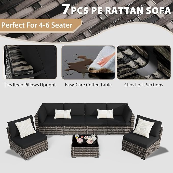 KIGOTY 7-Piece Patio Furniture Set, All-Weather PE Rattan Outdoor Sectional Sofa - Image 5