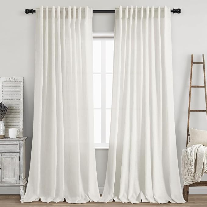 Nanspring Extra Long Beige White Curtains 108 Inch Length 2 Panels Set by Nanspring