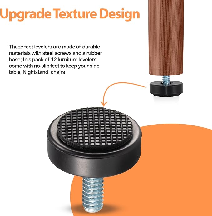 1/4-20 Adjustable Furniture Leveler, 12 Pack Rubber Leveling Feet Screws in - Image 4