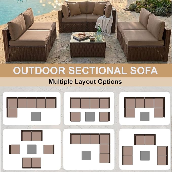 KIGOTY 7-Piece Patio Furniture Set, All-Weather PE Rattan Outdoor Sectional Sofa - Image 4