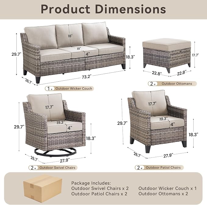 Wicker Patio Furniture Set-7 PieceAll Weather Outdoor Conversation Sets - Image 8