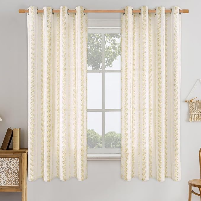BGment Mustard Yellow Vintage Floral Linen Curtains - Image 9