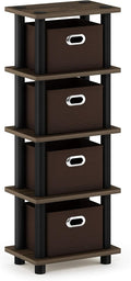 FURINNO Turn-N-Tube 4-Bins System Rack, Columbia Walnut/Black/Dark Brown by Furinno-FitsYourSpaceFitsYourBudget