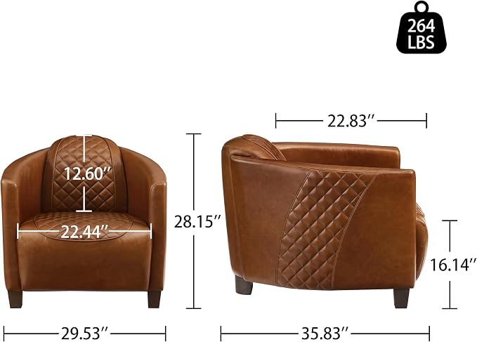 Art Leon Genuine Leather Chair, Mid Century Industrial Accent Arm Chair - Image 2