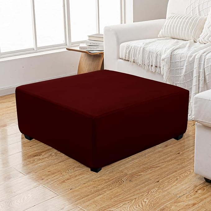 Super Stretch 40x40x15 inch Square Ottoman Cover- Soft Form Fit Ottoman Cover - Image 2