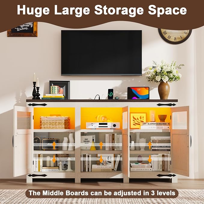 64" Large LED Farmhouse TV Stand - Image 5
