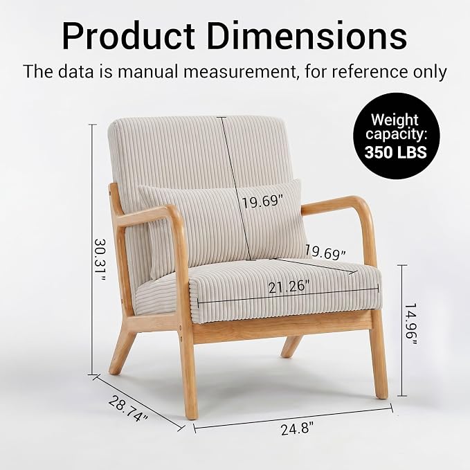 Mid Century Modern Accent Chair, Upholstered Corduroy Armchair - Image 2