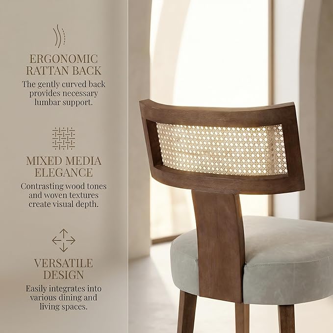HNY Mid Century Modern Rattan Dining Chairs Set of 2, Farmhouse PU Leather - Image 6