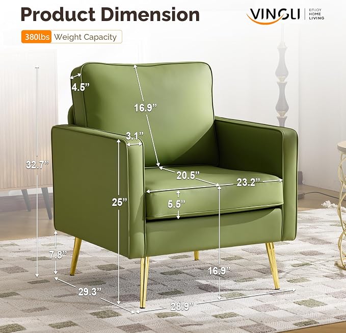 VINGLI Modern PU Leather Accent Chair, Single Sofa Chair - Image 2
