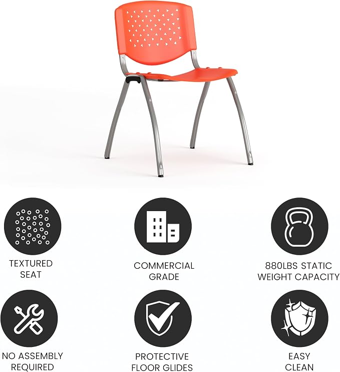 Flash Furniture HERCULES Series 880 lb. Capacity Orange Plastic Stack Chair - Image 5