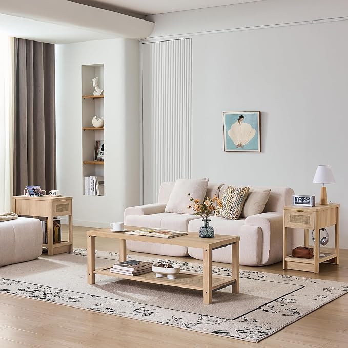 Lerliuo Boho Coffee Tables for Living Room, Rattan Center Table - Image 7