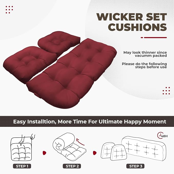 DANGHOOGY Wicker Chair Cushions, Waterproof Outdoor Loveseat Cushions - Image 6