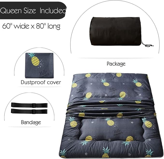MAXYOYO Grey Pineapple Japanese Floor Futon Mattress, Tatami Floor Mat Portable - Image 2
