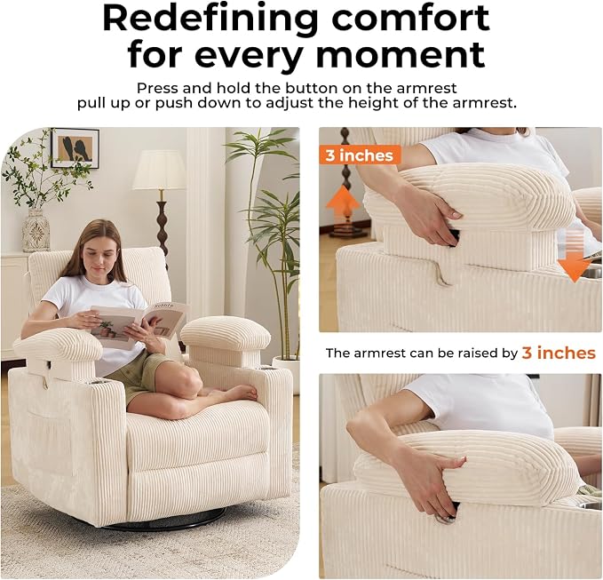 Oversized Power Recliner Chair Swivel Glider - Image 3