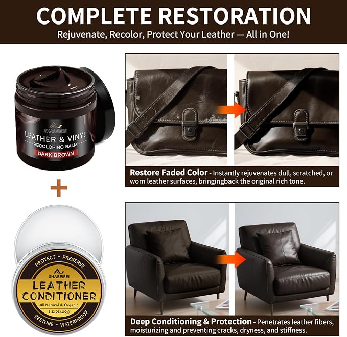 Leather Recoloring Balm with 100ml Mink Oil, Dark Brown Leather Repair Kit and - Image 2
