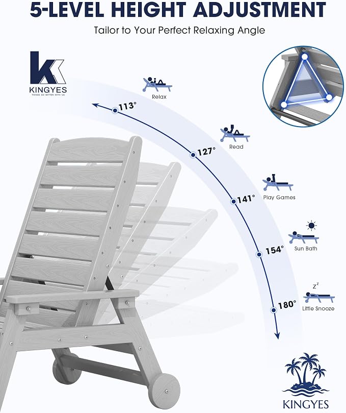 KINGYES HDPE Lounge Chair Outdoor Set of 4, Patio Chaise Lounge Recliner - Image 3
