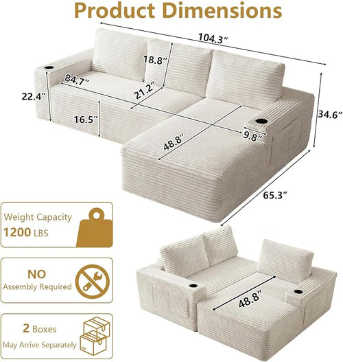 104" Cloud Sectional Couch L-Shaped - Image 2