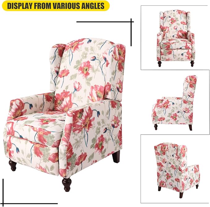 Upholstered Wingback Recliner Chair, Traditional Push Back Recliner - Image 4