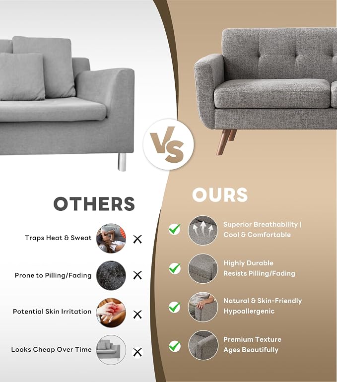 Tbfit 65" W Loveseat Sofa with Ottoman Coffee Table, Mid Century Modern Love - Image 5