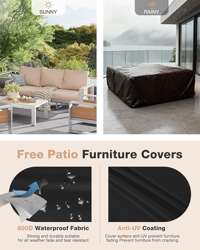 Aoxun Aluminum Patio Furniture Set, 5 Piece Luxury Outdoor Sectional - Image 8