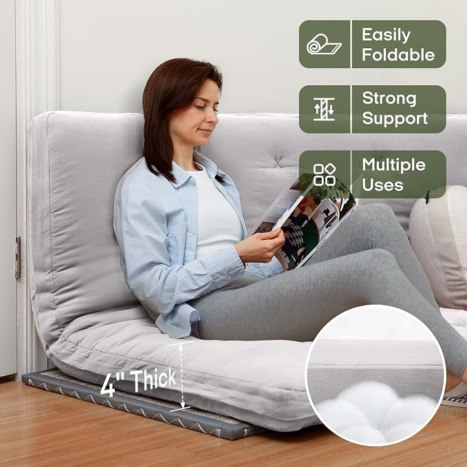 ZonLi Japanese Floor Futon Mattress King Size 76"x 80", 100% Cotton Cover 4'' - Image 2