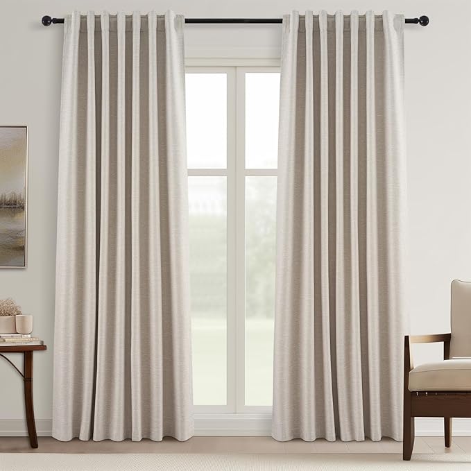 Topfinel 94 Inch Long Linen Blackout Curtains 2 Panel Set, Greige Natural by Topfinel