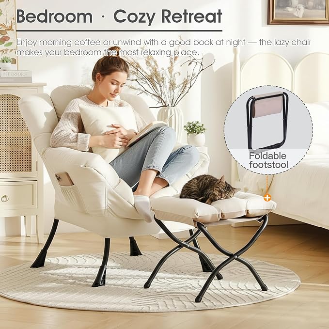Lvory Lazy Chair with Ottoman, Large Velvet Accent Chair with a Throw Pillow - Image 4